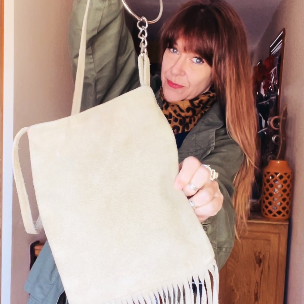 Tan Suede Fringe Hippie Bag